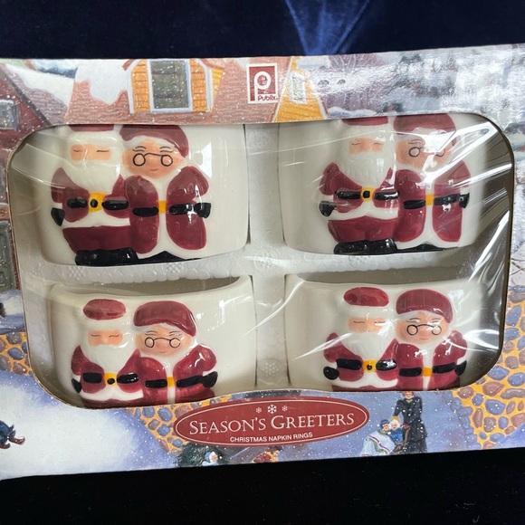 SET OF 8 Publix Season’s Greeters Santa and Mrs Claus napkin rings-NEW IN BOX! - Picture 8 of 8